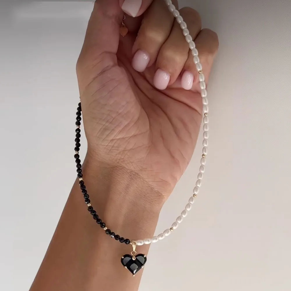 New Irregular Choker Vintage Zircon Heart Pendant Necklace For Women Female Pink & white Stone Chain Valentine's Gift N0548