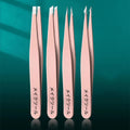 4 Sets of Pink Tweezers for Daily Cleaning of Eyebrows, Eyelashes and Whiskers