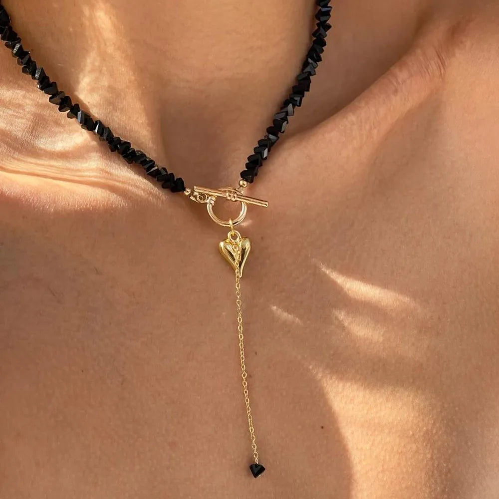 New Irregular Choker Vintage Zircon Heart Pendant Necklace For Women Female Pink & white Stone Chain Valentine's Gift N0548