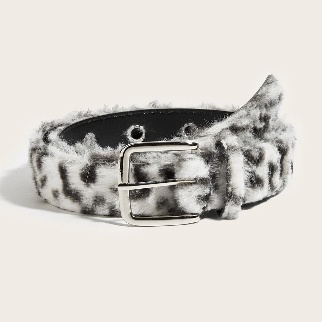 Gothic Y2K Women Belts Fashion Artificial Vivid Animal Fur Waistband Ladies Hip hop Punk Accessories Pink Jeans Waistband winter