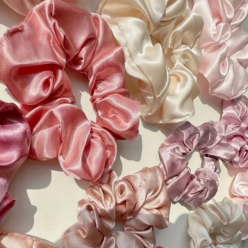 16-piece set of soft satin hair ties in pink and brown colors | suitable for wearing in all settings