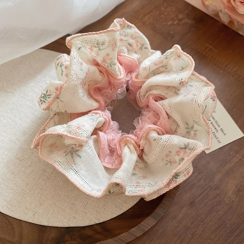 Lace Polka Dot White Pink Large Round Hair Ties for Women Sweet Cute Girl Ponytail Holders Ins Style Partysu Head Accessories