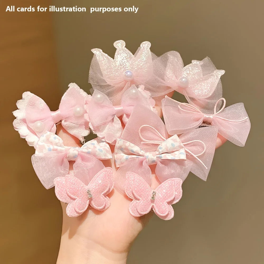 10pcs/set Sweet Pink Hairpins Are Cute and Versatile Crown Bow Bangs Hair Clips Kids Baby Hair Accessories Set for Girls