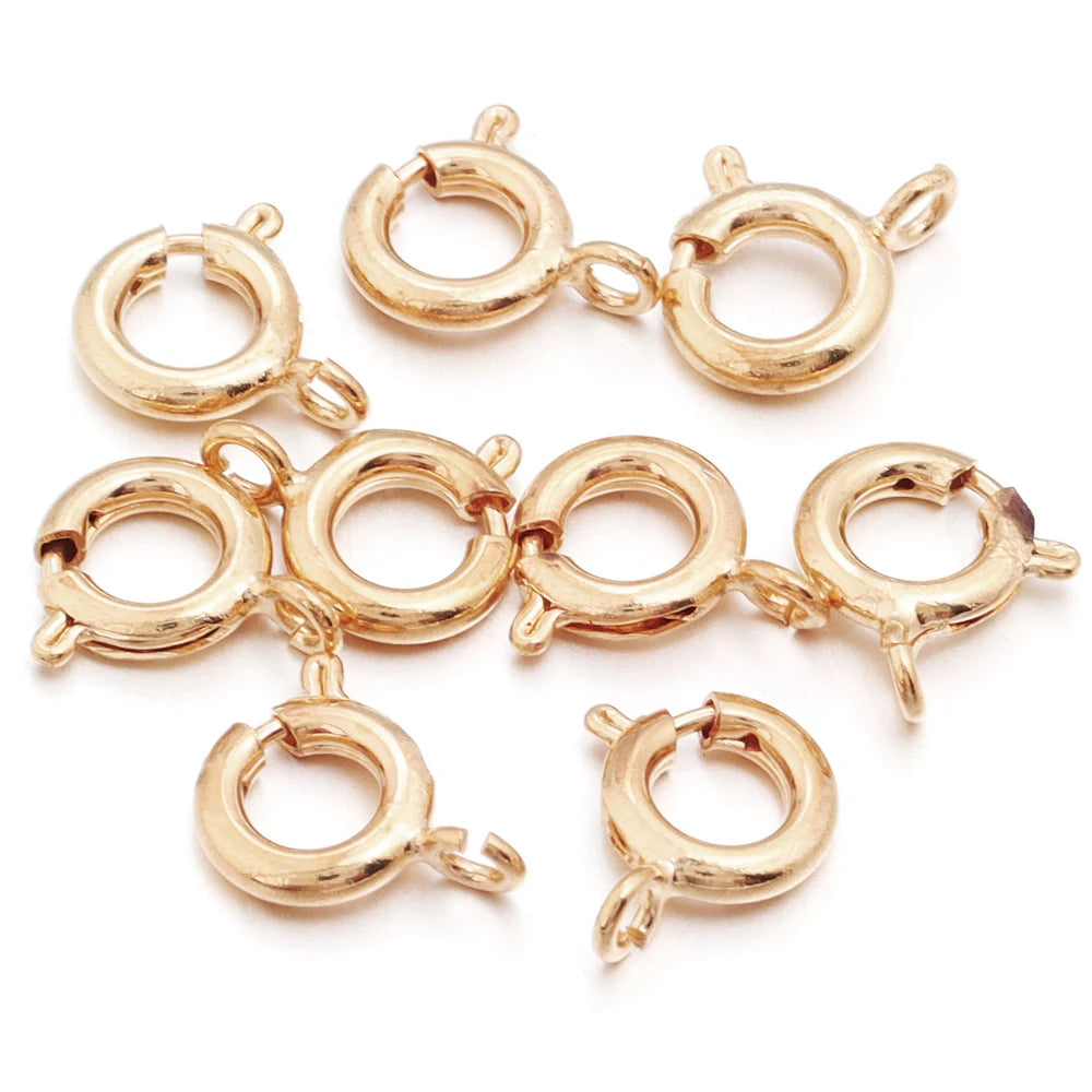 10Pcs Circle Spring Buttonr Copper Clasps Hooks End Connectors With Jump Ring for DIY Necklace Clasps Jewelry Making Accessories