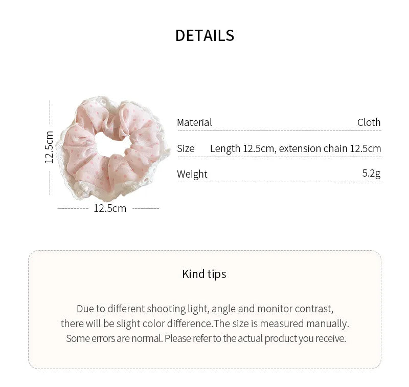 Lace Polka Dot White Pink Large Round Hair Ties for Women Sweet Cute Girl Ponytail Holders Ins Style Partysu Head Accessories