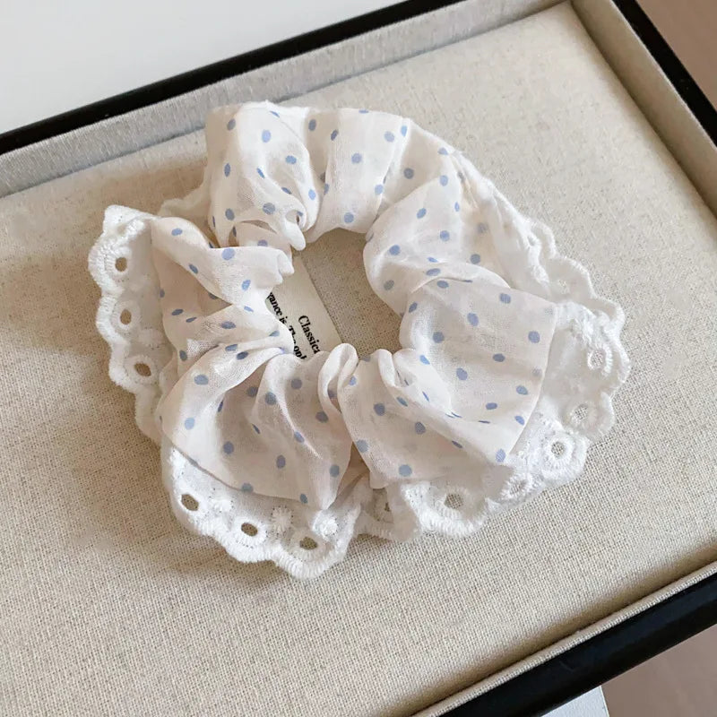 Lace Polka Dot White Pink Large Round Hair Ties for Women Sweet Cute Girl Ponytail Holders Ins Style Partysu Head Accessories