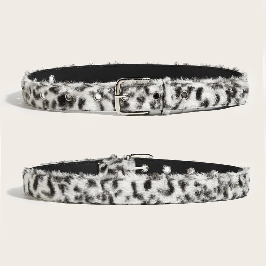Gothic Y2K Women Belts Fashion Artificial Vivid Animal Fur Waistband Ladies Hip hop Punk Accessories Pink Jeans Waistband winter