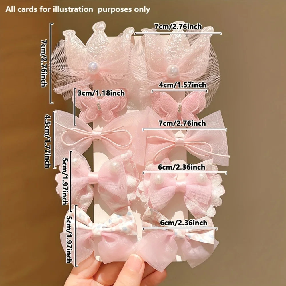 10pcs/set Sweet Pink Hairpins Are Cute and Versatile Crown Bow Bangs Hair Clips Kids Baby Hair Accessories Set for Girls