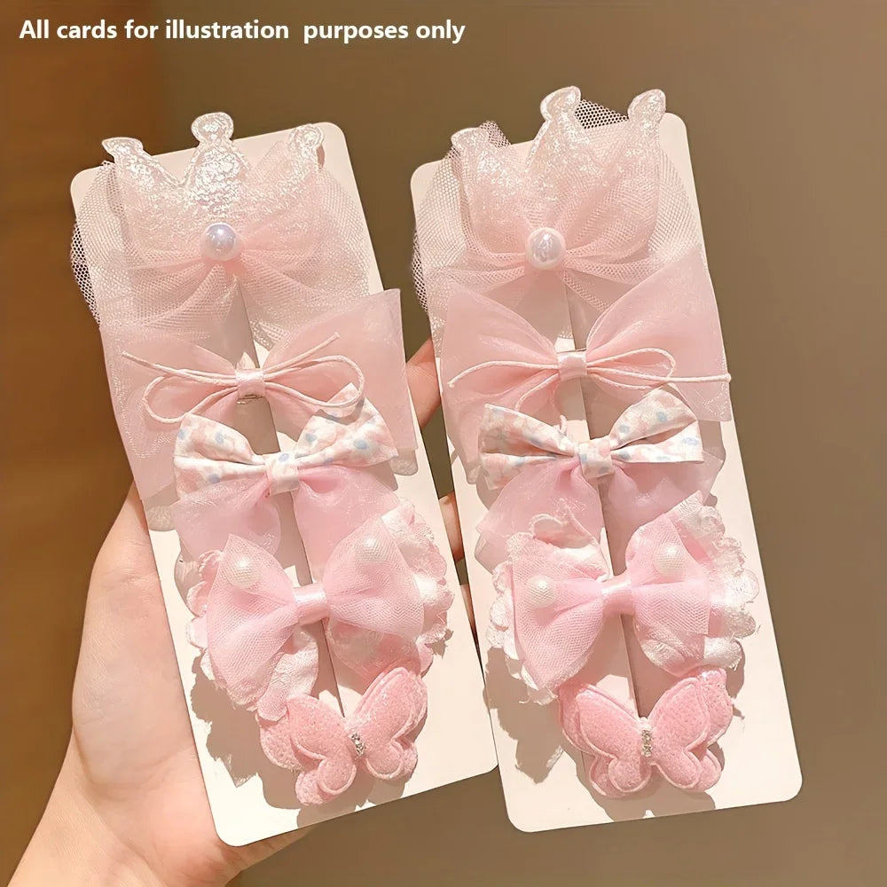 10pcs/set Sweet Pink Hairpins Are Cute and Versatile Crown Bow Bangs Hair Clips Kids Baby Hair Accessories Set for Girls