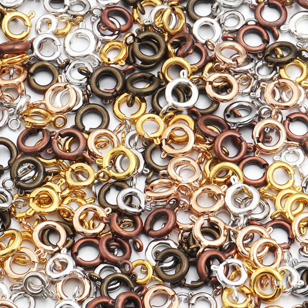 10Pcs Circle Spring Buttonr Copper Clasps Hooks End Connectors With Jump Ring for DIY Necklace Clasps Jewelry Making Accessories