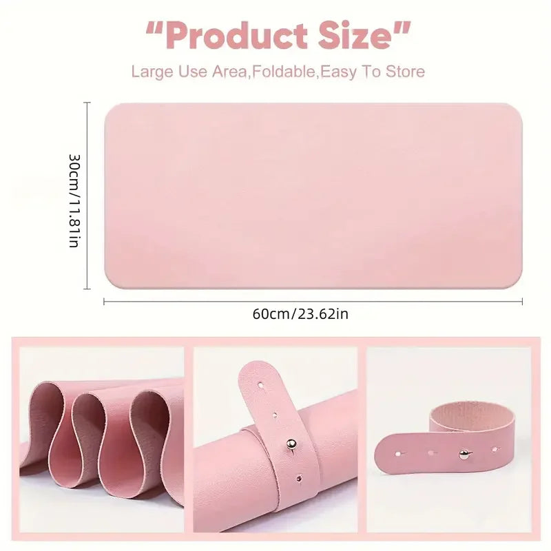 Pink Nail Art Table Mat, Portable Nail Art Armrest Professional Table Mat, Microfiber Leather Nail Art Mat for Nail Art Salon
