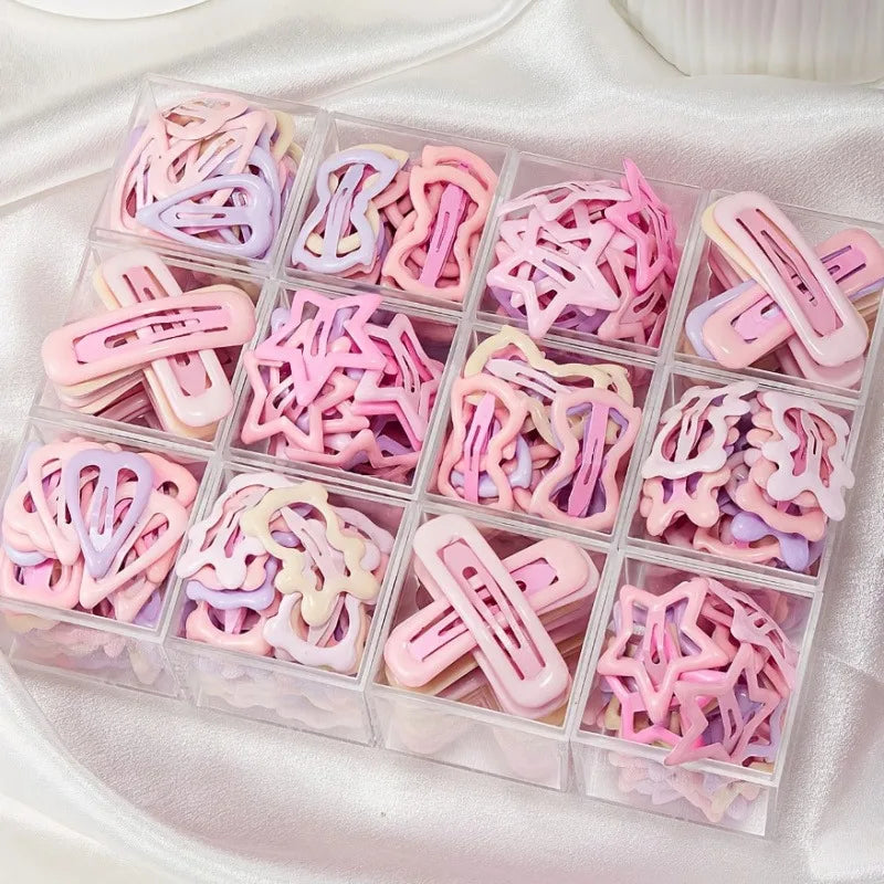 10/20/30pcs mixed pack of light pink heart-shaped and bow-shaped hair clips | Suitable for girls as party or holiday gifts.