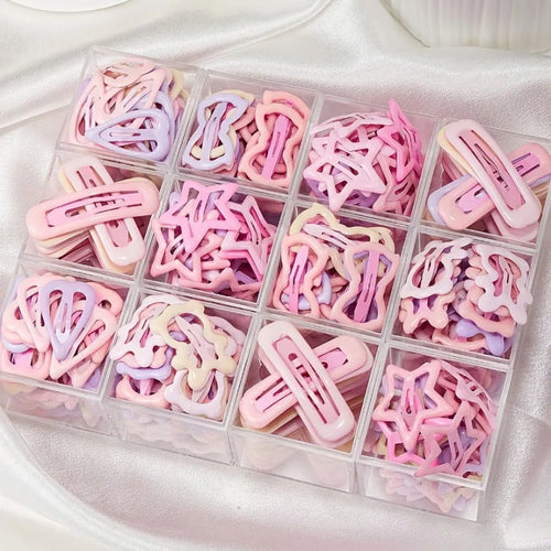 10/20/30pcs mixed pack of light pink heart-shaped and bow-shaped hair clips | Suitable for girls as party or holiday gifts.