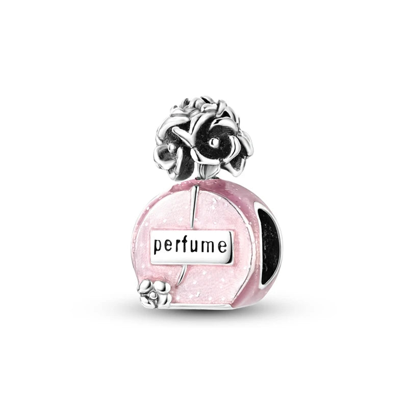 Original 925 Sterling Silver Pink Series Charms Beads Bow Perfume Bottle Heart-Shaped Cross Pendant Fit Bracelet DIY Jewelry