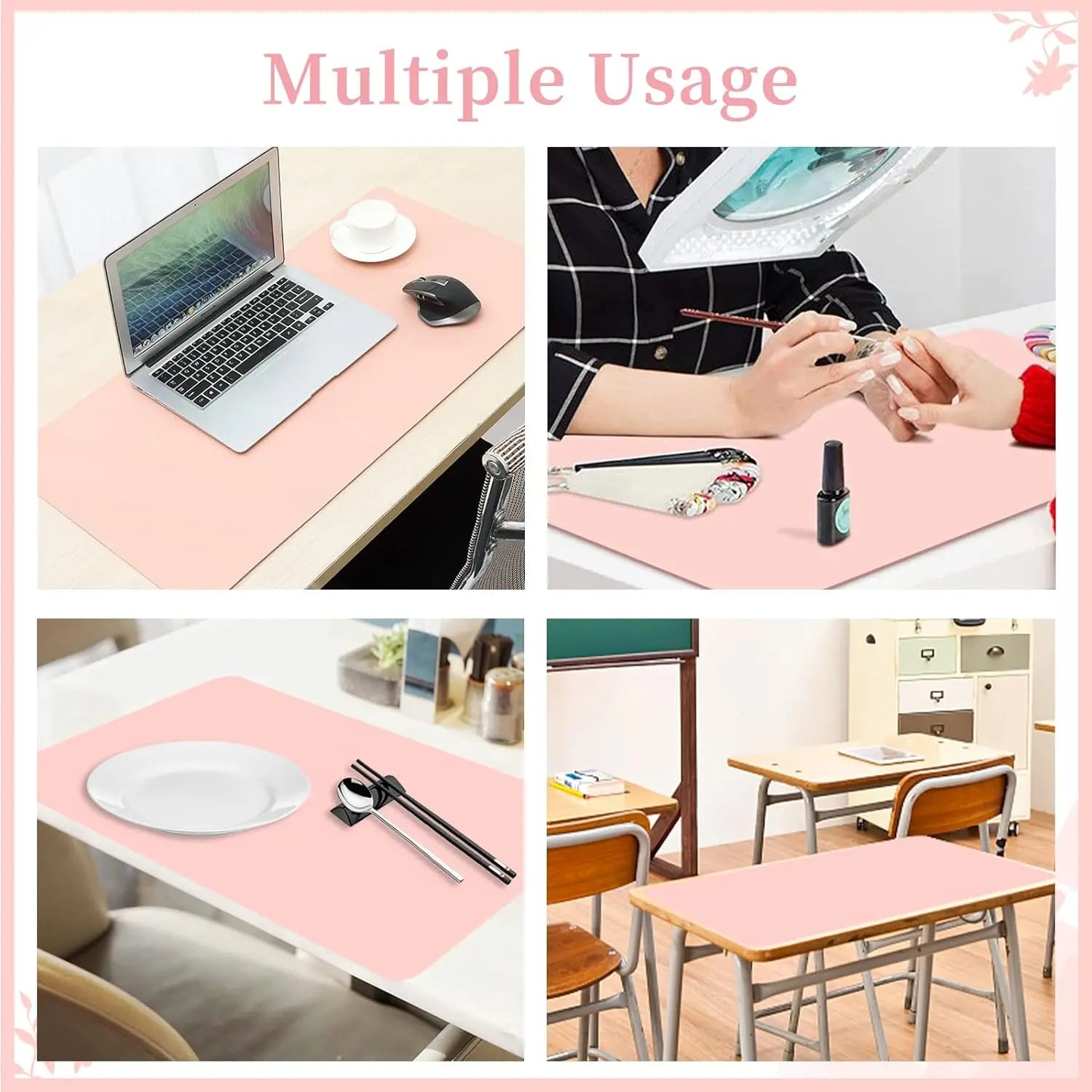 Pink Nail Art Table Mat, Portable Nail Art Armrest Professional Table Mat, Microfiber Leather Nail Art Mat for Nail Art Salon