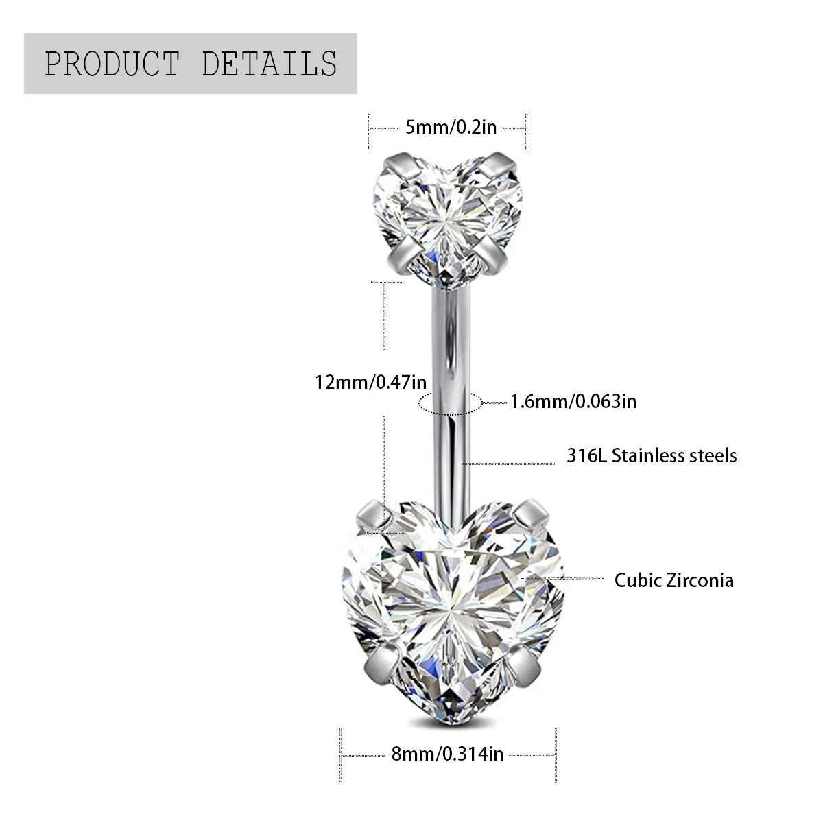 Surgical Steel Round Heart CZ Navel Belly Button Ring Piercing for women 14G Pink Purple White Zircon Belly Piercing Jewelry