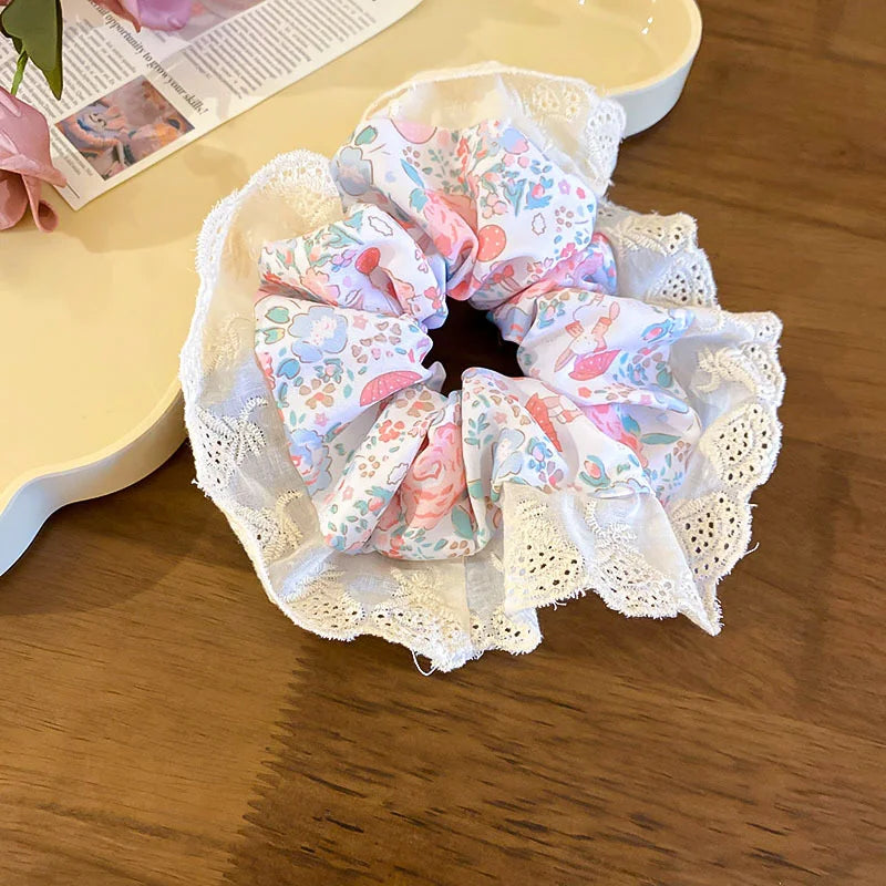 Lace Polka Dot White Pink Large Round Hair Ties for Women Sweet Cute Girl Ponytail Holders Ins Style Partysu Head Accessories