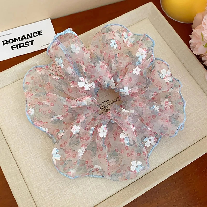 Lace Polka Dot White Pink Large Round Hair Ties for Women Sweet Cute Girl Ponytail Holders Ins Style Partysu Head Accessories
